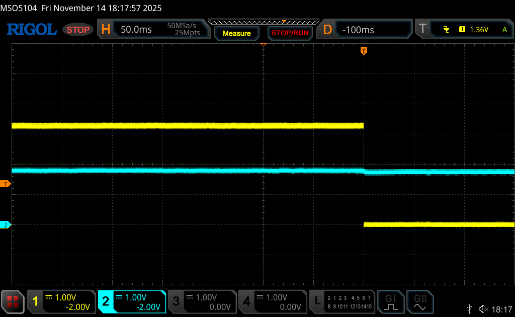 The shutdown situation. The button is still pressed while the self-holding circuit switched to off